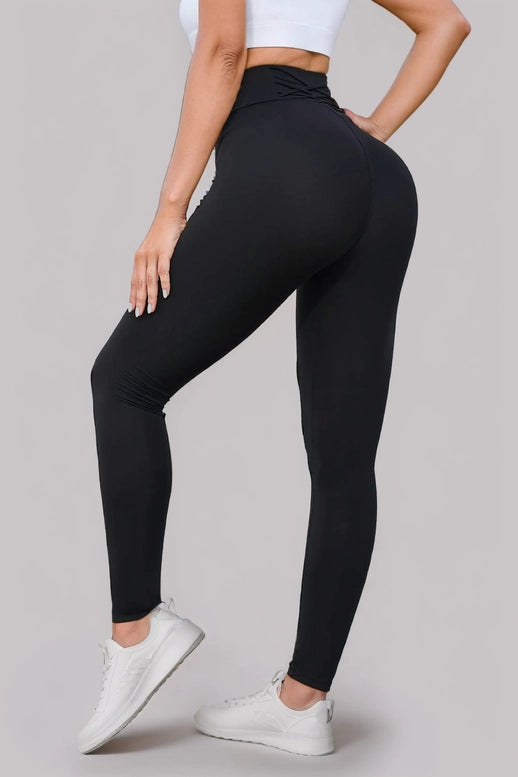 Black Criss Cross Tummy Control High Waist Leggings For Women